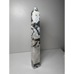 Green Moss Agate Crystal Point Tower
